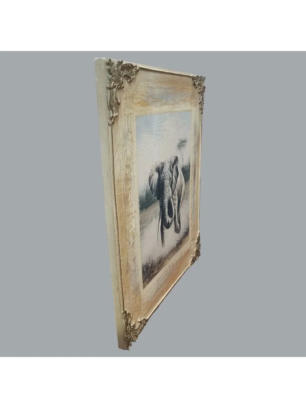 Charging Elephant Stretched Canvas Wall Art Print Wooden Frame